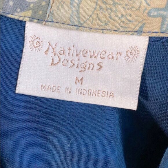 Vintage Nativewear Designs Blue Stonewash Long Sleeve Button Up Blouse M - Picture 3 of 16